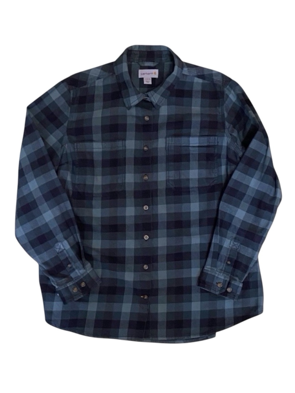 Carhartt Women's 1X Green Blue Plaid Stretch Cotton Button Up Cabin Shirt